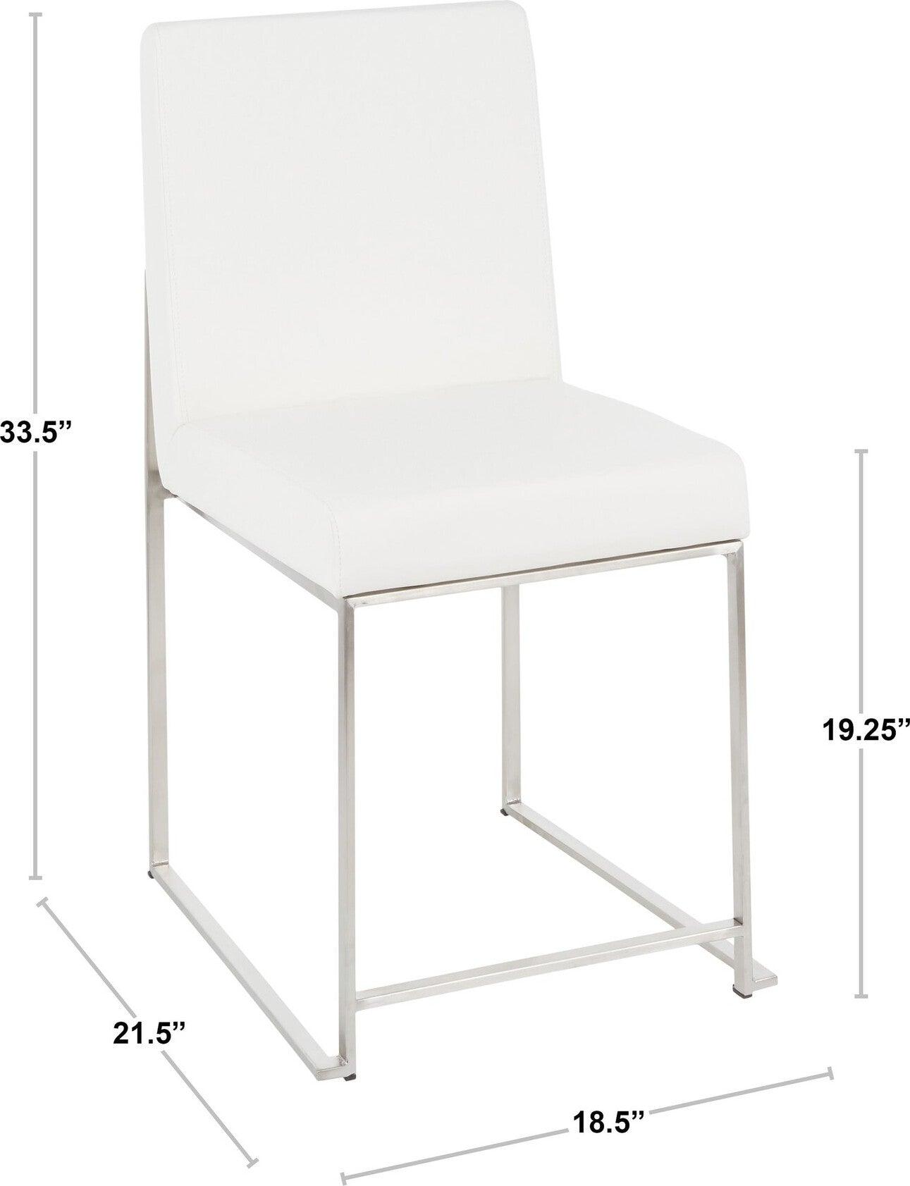 Lumisource Dining Chairs - High Back Fuji Contemporary Dining Chair in Stainless Steel and White Faux Leather (Set of 2)
