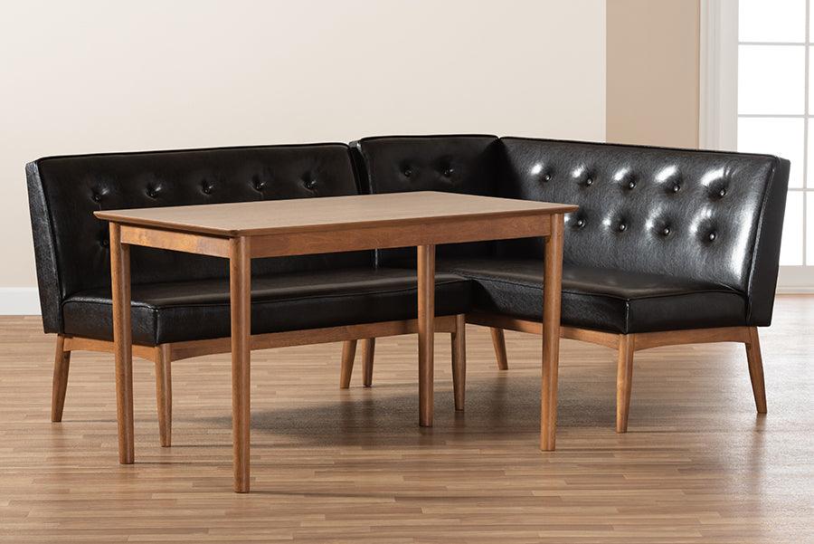 Wholesale Interiors Dining Sets - Arvid Mid-Century Modern Brown Faux Leather 3-Piece Wood Dining Nook Set