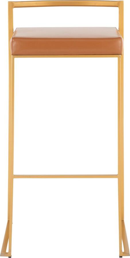 Lumisource Barstools - Fuji Contemporary Barstool in Gold with Camel Faux Leather - Set of 2