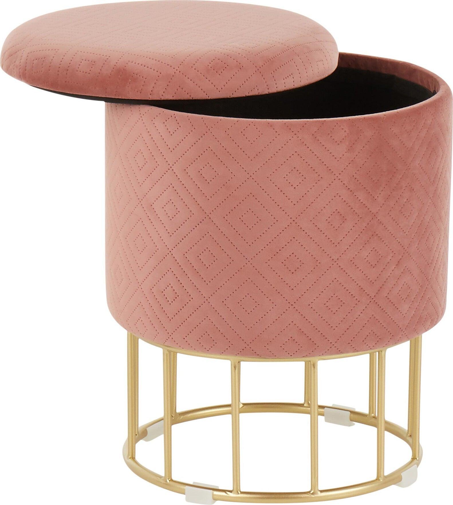 Lumisource Ottomans & Stools - Canary Contemporary Ottoman Gold Metal & Pink Velvet