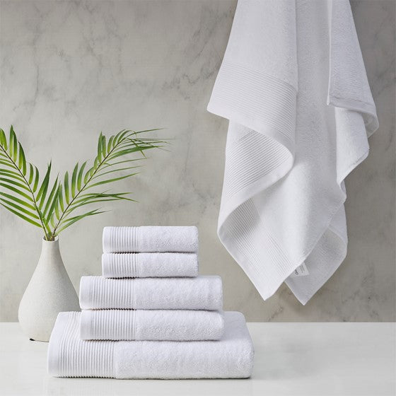Olliix.com Bath Towels - Cotton Tencel Blend Antimicrobial 6 Piece Towel Set White