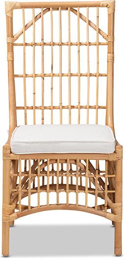 Wholesale Interiors Dining Chairs - Rose Modern Bohemian White Fabric Upholstered and Natural Brown Rattan Dining Chair