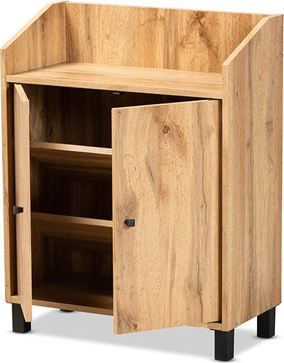Wholesale Interiors Shoe Storage - Rossin Oak Brown Finished Wood 2-Door Entryway Shoe Storage Cabinet with Top Shelf