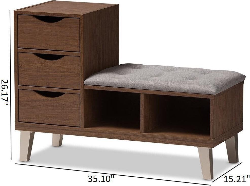 Wholesale Interiors Shoe Storage - Arielle Shoe Storage Seating Bench Walnut & Gray