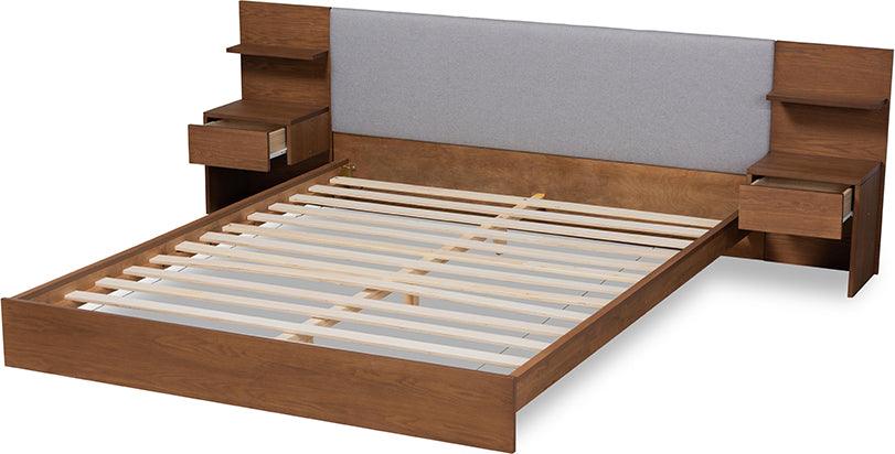 Wholesale Interiors Beds - Sami Queen Bed with Nightstand Light Gray & Walnut Brown