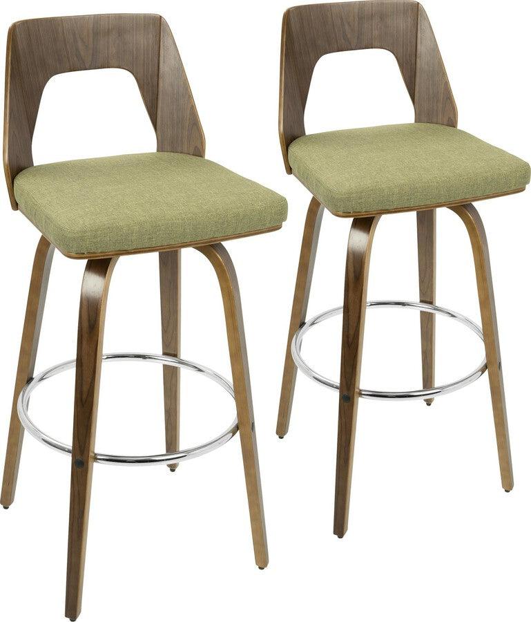 Lumisource Barstools - Trilogy 30" Fixed Height Barstool With Swivel In Walnut & Green Fabric (Set of 2)