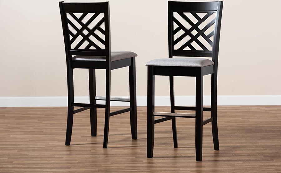 Wholesale Interiors Barstools - Jason Modern Grey Fabric Upholstered and Espresso Brown Finished Wood 2-Piece Bar Stool Set