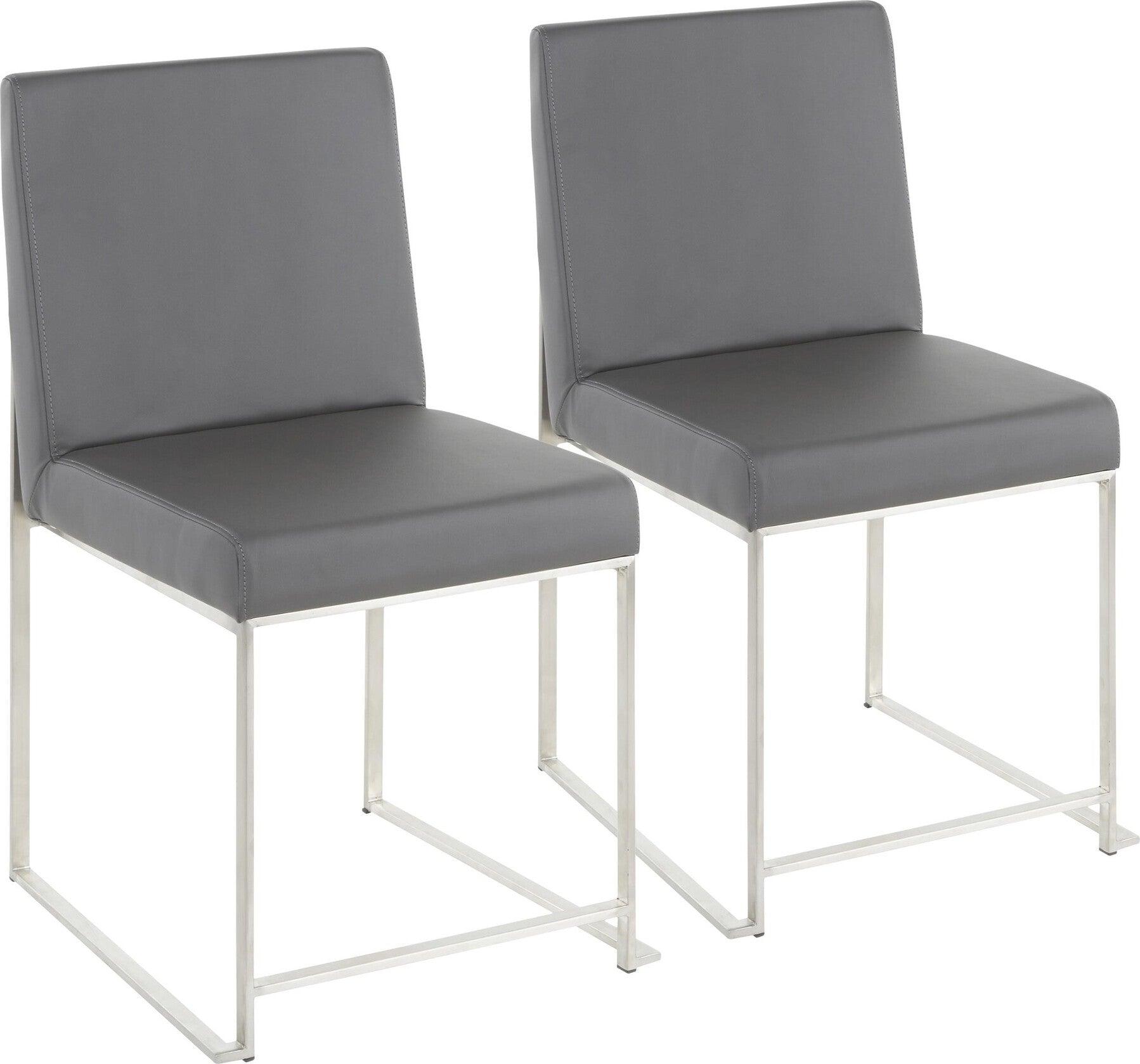 Lumisource Dining Chairs - High Back Fuji Contemporary Dining Chair in Stainless Steel and Grey Faux Leather (Set of 2)
