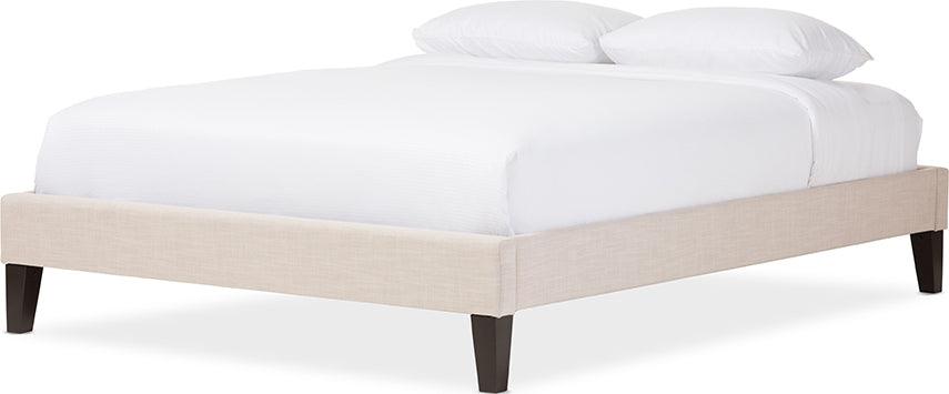 Wholesale Interiors Beds - Lancashire Beige Linen Fabric Upholstered Full Size Bed Frame With Tapered Legs