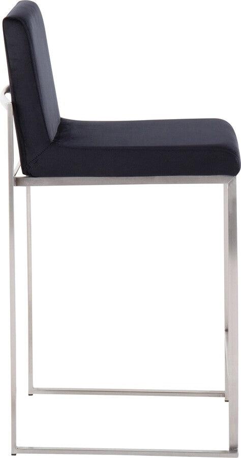 Lumisource Barstools - Fuji High Back Counter Stool In Stainless Steel & Black Velvet (Set of 2)