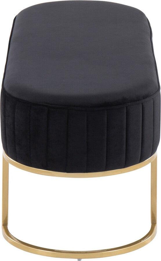 Lumisource Benches - Demi Glam Pleated Bench in Gold Steel and Black Velvet