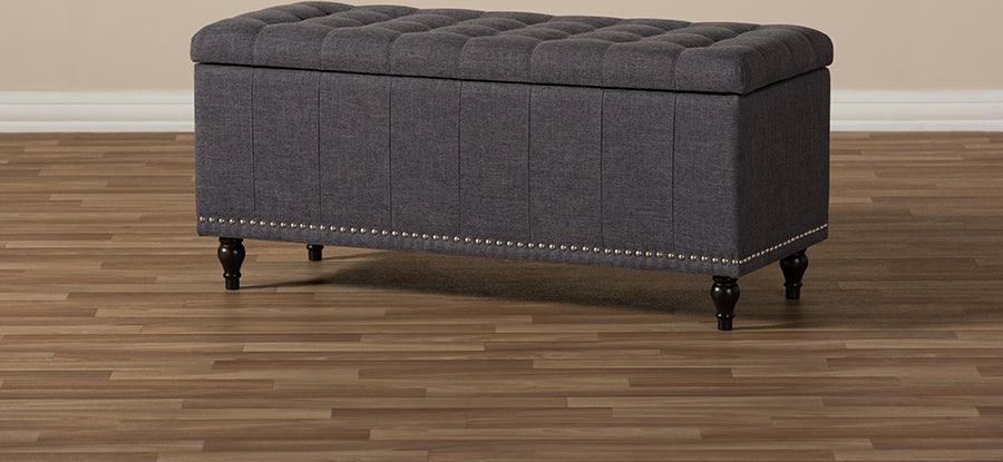 Wholesale Interiors Benches - Kaylee Modern Classic Dark Grey Fabric Button-Tufting Storage Ottoman Bench