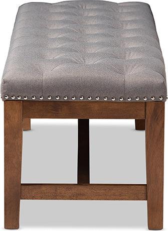 Wholesale Interiors Benches - Ainsley Contemporary Grey Fabric Upholstered Walnut Finished Solid Rubberwood Bench