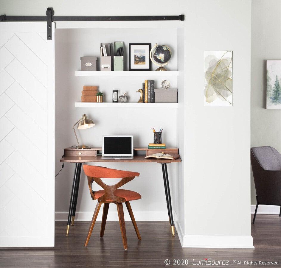 Lumisource Dining Chairs - Gardenia Mid-century Modern Dining/Accent Chair with Swivel in Walnut Wood and Orange Fabric