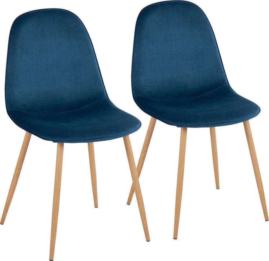 Lumisource Accent Chairs - Pebble Contemporary Chair In Natural Wood Metal & Blue Velvet (Set of 2)