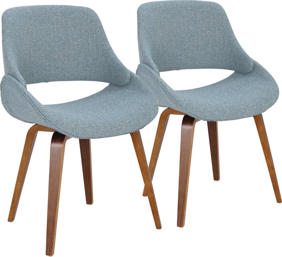 Lumisource Dining Chairs - Fabrico Mid-Century Modern Dining/Accent Chair in Walnut and Blue Noise Fabric - Set of 2