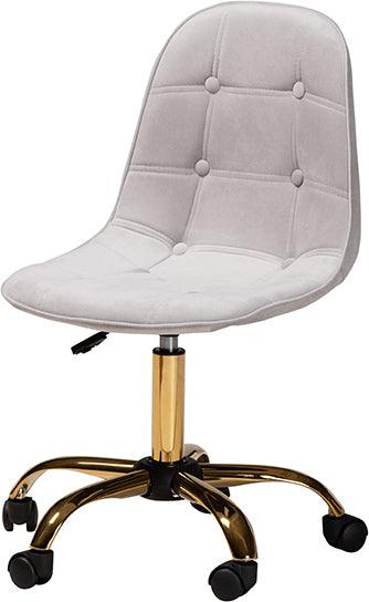 Wholesale Interiors Task Chairs - Kabira Contemporary Glam and Luxe Grey Velvet Fabric and Gold Metal Swivel Office chair