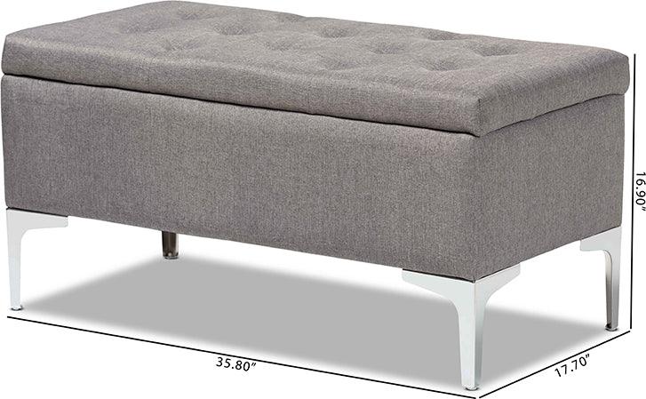 Wholesale Interiors Ottomans & Stools - Mabel Grey Fabric Upholstered and Silver Finished Metal Storage Ottoman