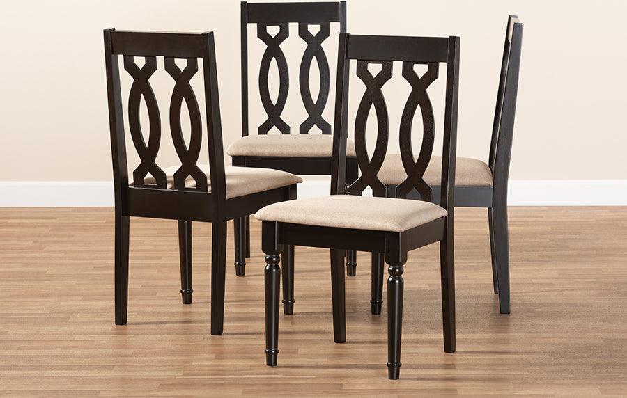 Wholesale Interiors Dining Chairs - Cherese Modern Sand Fabric Upholstered Espresso Brown Finished Wood Dining Chair Set of 4