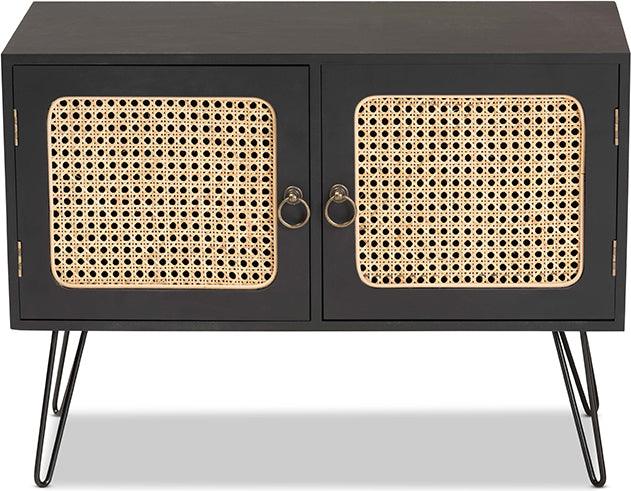 Wholesale Interiors Buffets & Sideboards - Davion Mid-Century Modern Brown Wood and Black Metal 2-Door Sideboard Buffet