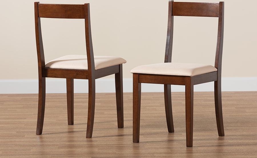 Wholesale Interiors Dining Chairs - Carola Mid-Century Modern Cream Fabric And Brown Finished Wood 2-Piece Dining Chair Set
