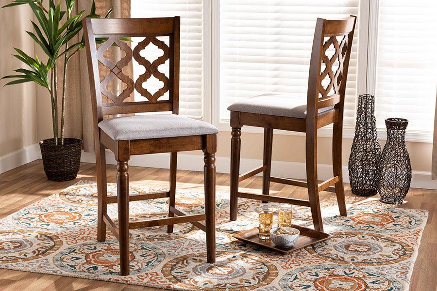 Wholesale Interiors Barstools - Ramiro Grey & Walnut Brown Finished Wood 2-Piece Counter Stool Set