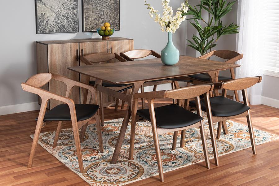 Wholesale Interiors Dining Sets - Harland Black Faux Leather Upholstered and Walnut Brown Finished Wood 7-Piece Dining Set