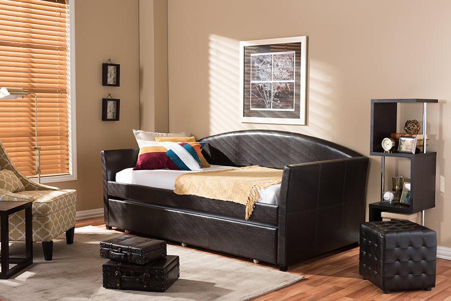Wholesale Interiors Daybeds - London Brown Arched Back Sofa Twin Daybed with Roll-Out Trundle Guest Bed