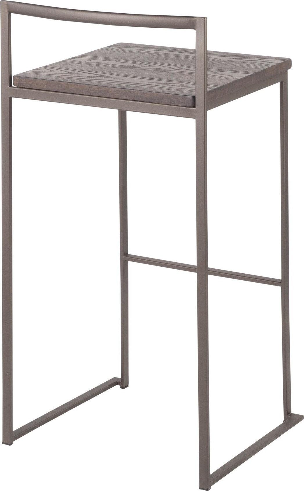 Lumisource Barstools - Fuji Barstool in Antique with an Espresso Wood-Pressed Grain Bamboo Seat (Set of 2)