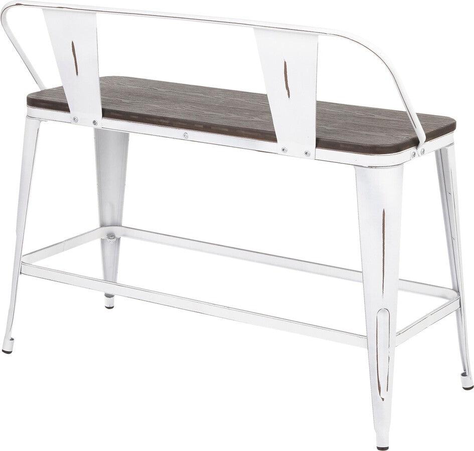 Lumisource Benches - Oregon Industrial Counter Bench in Vintage White Metal and Espresso Wood-Pressed Grain Bamboo