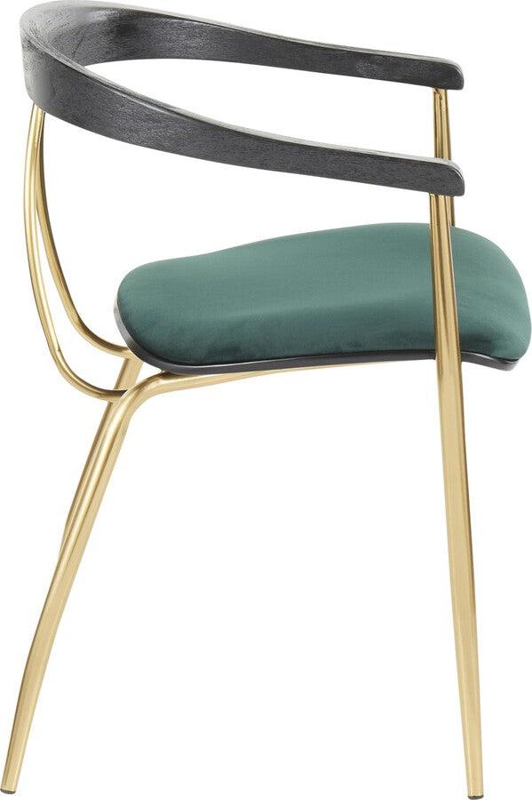 Lumisource Dining Chairs - Vanessa Contemporary Chair in Gold Metal and Green Velvet with Black Wood Accent - Set of 2