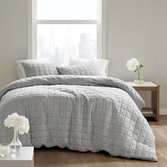 Olliix.com Comforters & Blankets - 3 Piece Quilt Top Comforter Mini Set Grey Full/Queen