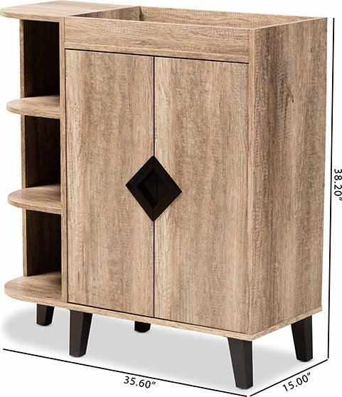 Wholesale Interiors Shoe Storage - Wales Contemporary Rustic Oak Wood 2-Door Shoe Storage Cabinet with Open Shelves