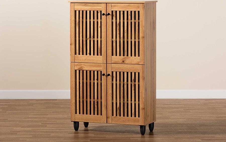 Wholesale Interiors Shoe Storage - Fernanda Oak Brown Finished Wood 4-Door Shoe Storage Cabinet