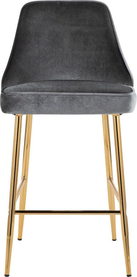 Lumisource Barstools - Marcel 25" /Glam Fixed-Height Counter Stool In Gold Metal & Blue Velvet (Set of 2)