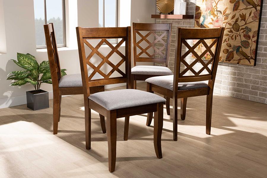 Wholesale Interiors Dining Chairs - Brigitte Grey Fabric Upholstered And Walnut Brown Finished Wood 4-Piece Dining Chair Set