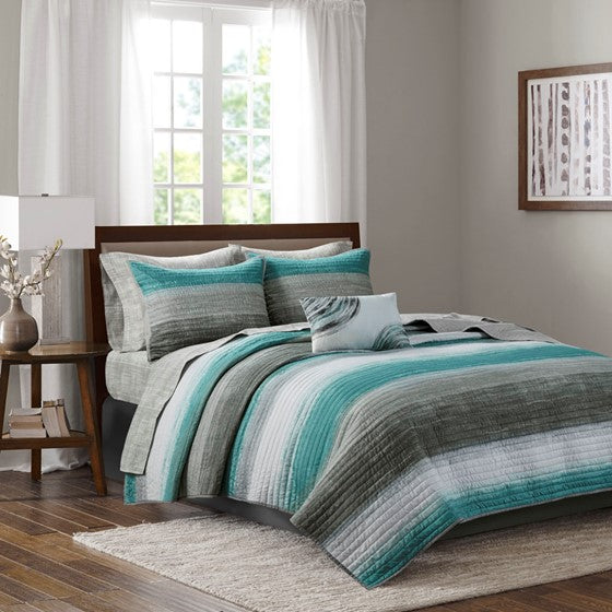 Olliix.com Coverlet - 8 Piece Quilt Set with Cotton Bed Sheets Aqua