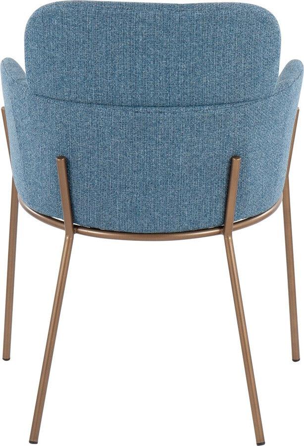 Lumisource Accent Chairs - Milan Contemporary Chair In Antique Brass Metal & Blue Noise Fabric (Set of 2)
