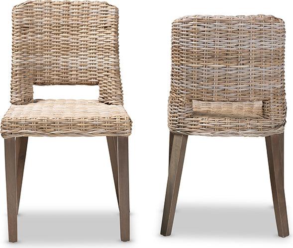 Wholesale Interiors Dining Chairs - Magy Modern Bohemian Grey Rattan and Natural Brown Wood 2-Piece Dining Chair Set