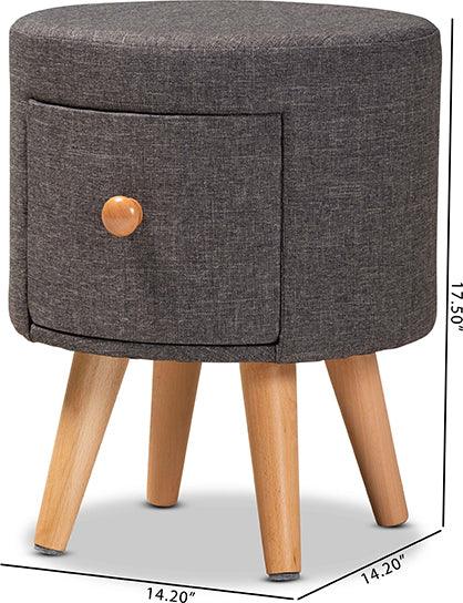 Wholesale Interiors Ottomans & Stools - Rocco Modern Transitional Dark Grey Fabric and Brown Wood 1-Drawer Ottoman Stool