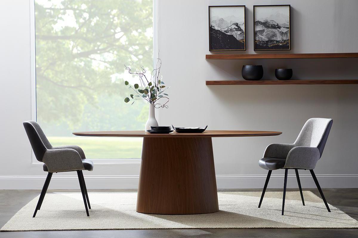 Euro Style Dining Tables - Deodat 79" Oval Dining Table in American Walnut in Star Pattern