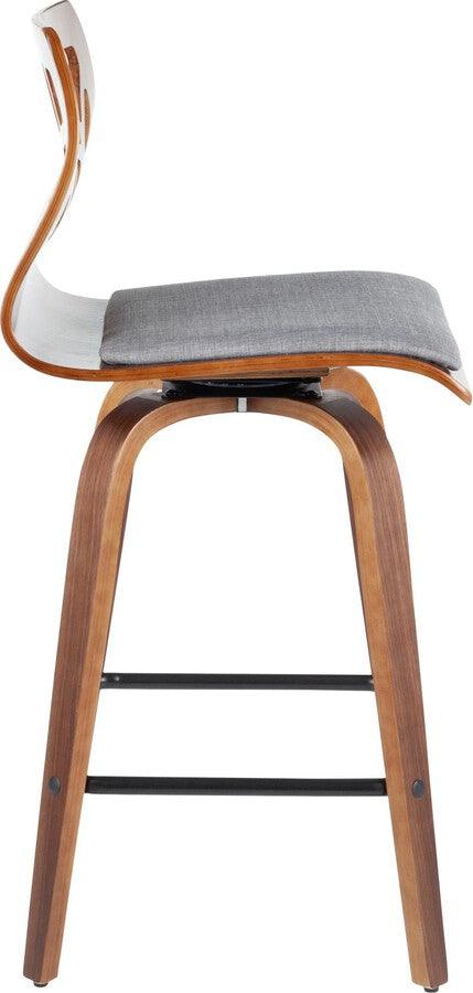 Lumisource Barstools - Folia Mid-Century Modern Counter Stool in Walnut Wood and Light Grey Fabric -set of 2