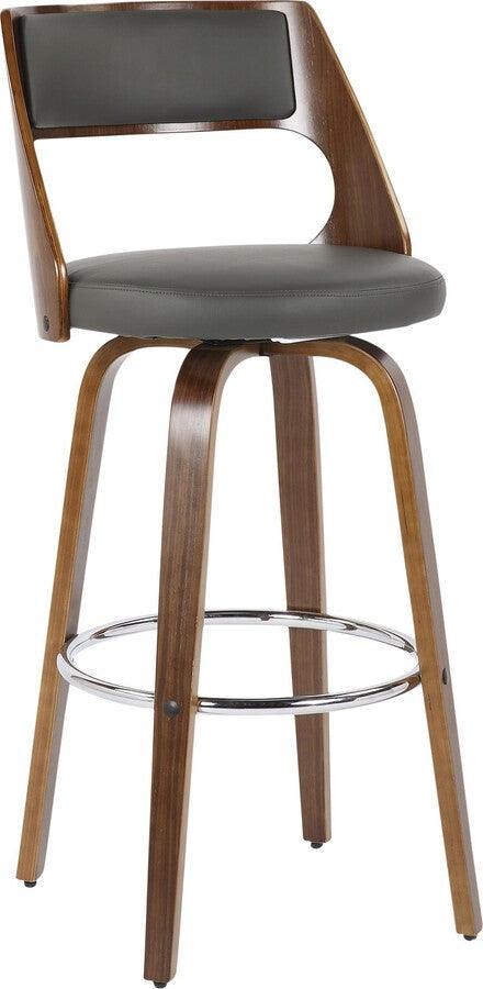 Lumisource Barstools - Cecina Barstool With Swivel In Walnut & Grey Faux Leather (Set of 2)