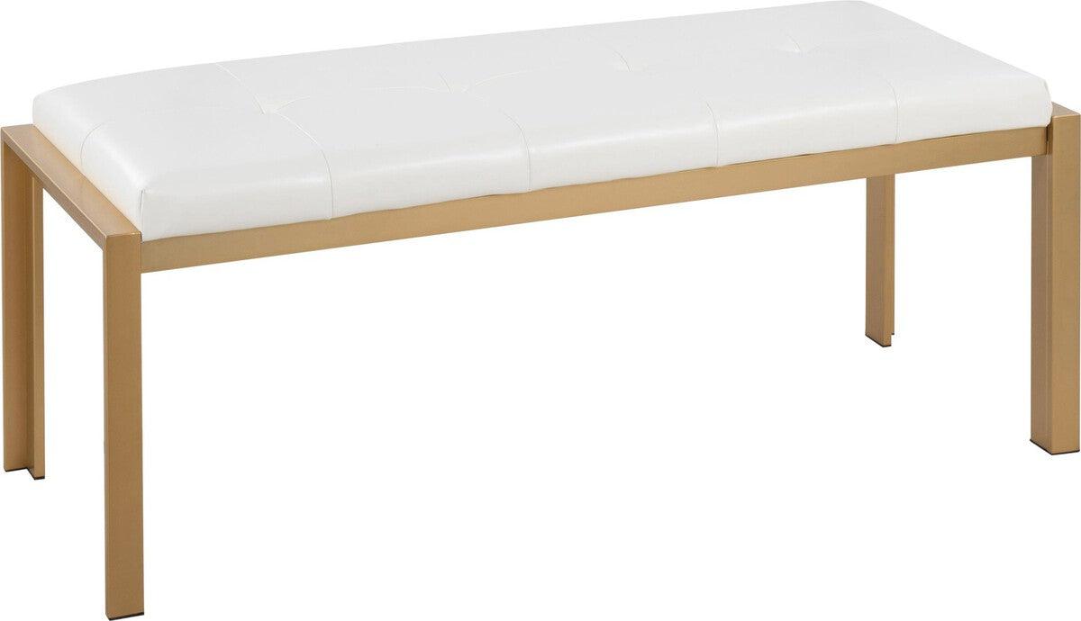 Lumisource Benches - Fuji Contemporary Bench In Gold Metal & White Faux Leather