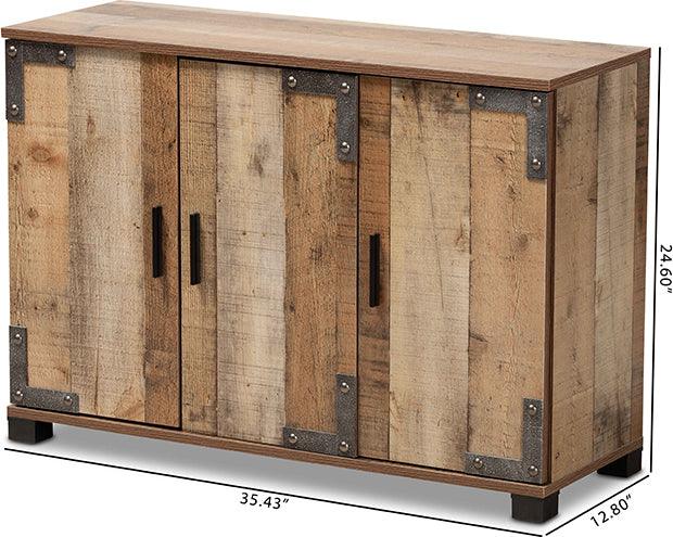 Wholesale Interiors Shoe Storage - Cyrille Modern and Contemporary Farmhouse Rustic Finished Wood 3-Door Shoe Cabinet