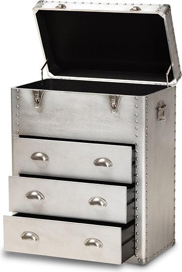 Wholesale Interiors Bedroom Organization - Serge French Industrial Silver Metal 3-Drawer Accent Storage Cabinet