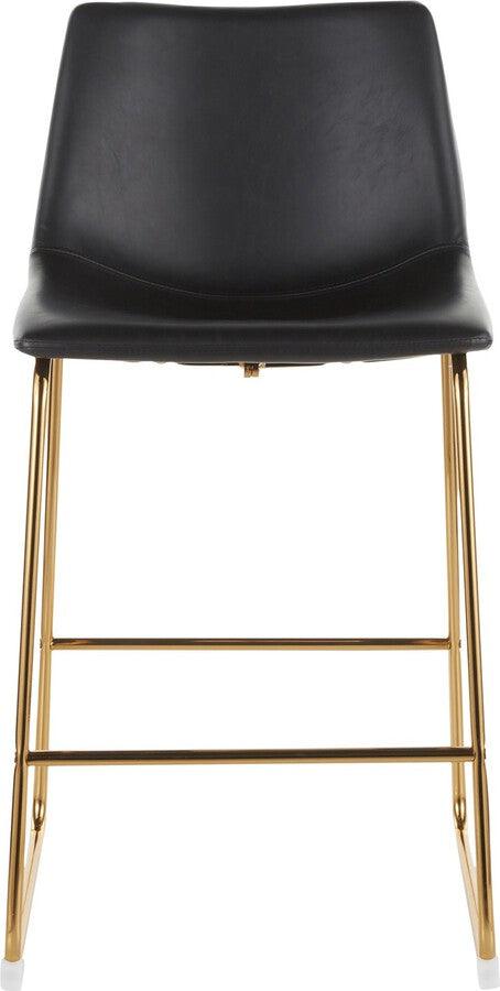 Lumisource Barstools - Duke Contemporary Counter Stool in Gold Metal and Black Faux Leather - Set of 2