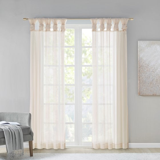 Olliix.com Curtains - Twisted Tab Voile Sheer Window Pair Ivory