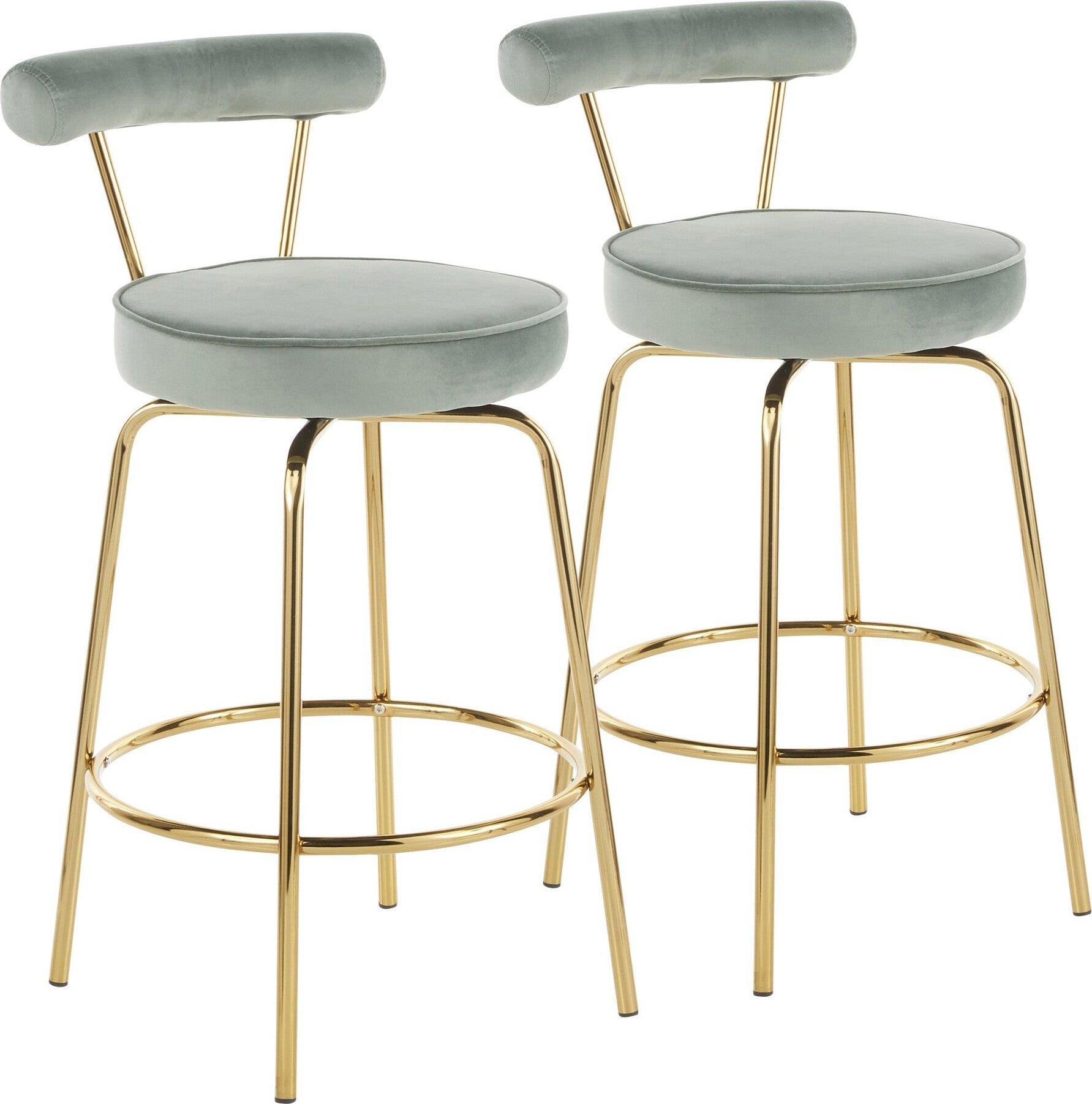 Lumisource Barstools - Rhonda Counter Stool Gold & Sage Green (Set of 2)