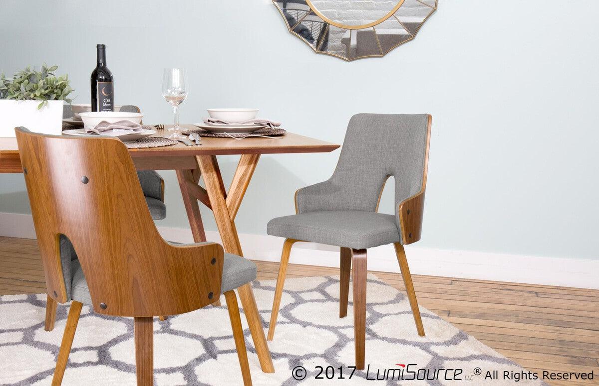 Lumisource Dining Chairs - Stella Mid-Century Modern Dining/Accent Chair in Walnut with Light Grey Fabric - Set of 2